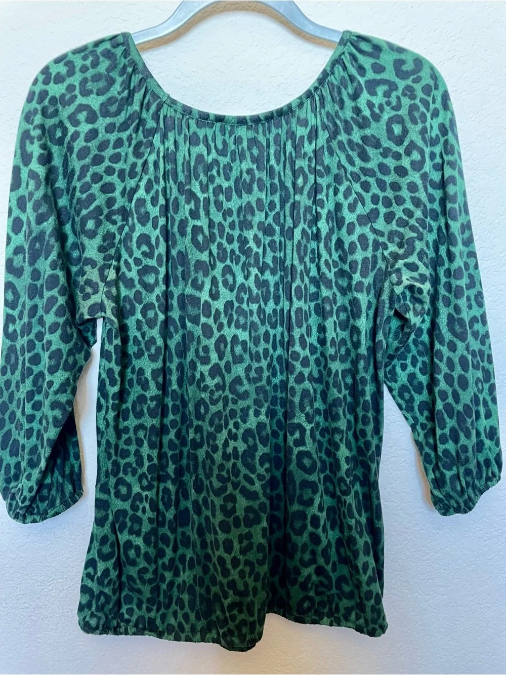 Michael Kors Medium Green Animal-Print Scoop Neck Blouse